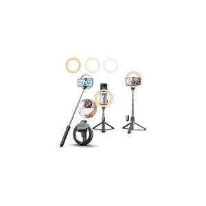 6" Ring Light With Selfie Stick, Tripod and Phone Holder,3 in 1 Portable LED Fill Light Selfie Stick Tripod Remote Control,Dimmable 3 Colors for YouTube Videos TikTok Live...
