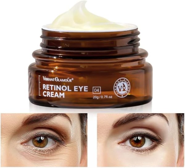 VIBRANT GLAMOUR Retinol Eye Cream Dark Circles Fade Fine Lines Remove Eye Bags Anti-Wrinkle Anti-Aging Firming Brighten Skin 20g