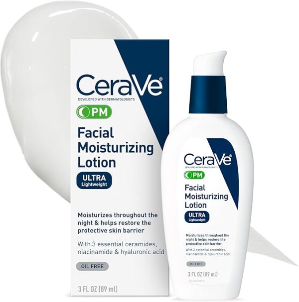 CeraVe PM Facial Moisturizing Lotion | Night Cream with Hyaluronic Acid and Niacinamide